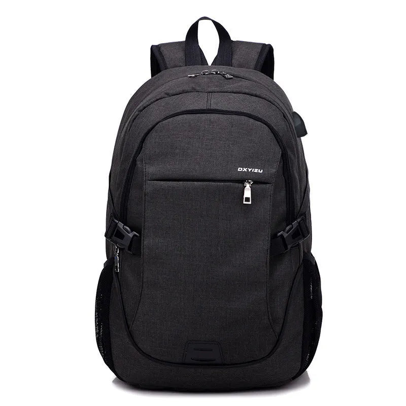 Men's polyester backpack in dark blue with computer pocket, 32x48x18cm, for travel and school use