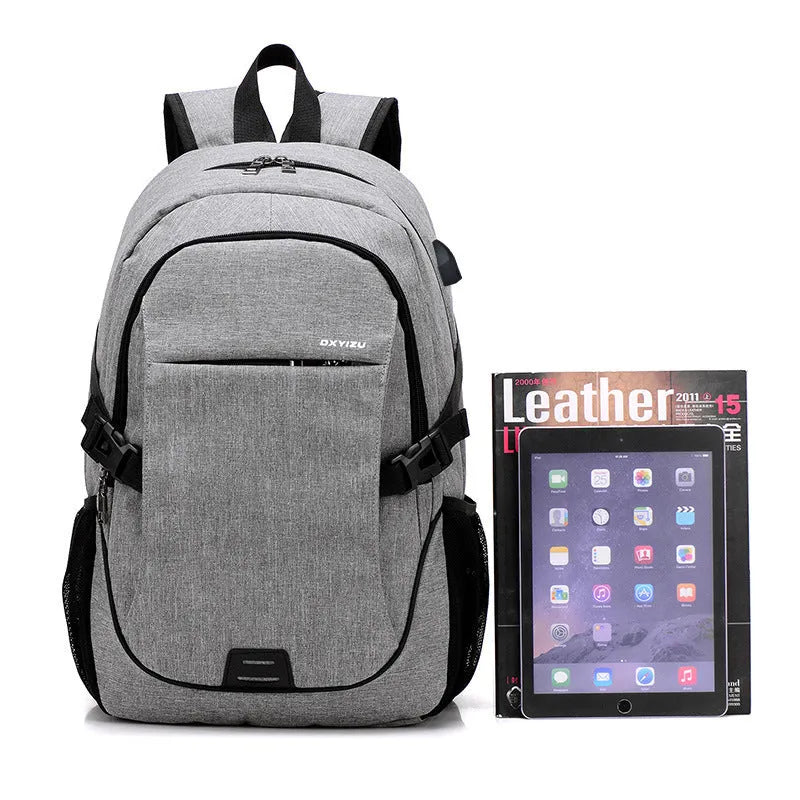 Men's polyester backpack in dark blue with computer pocket, 32x48x18cm, for travel and school use