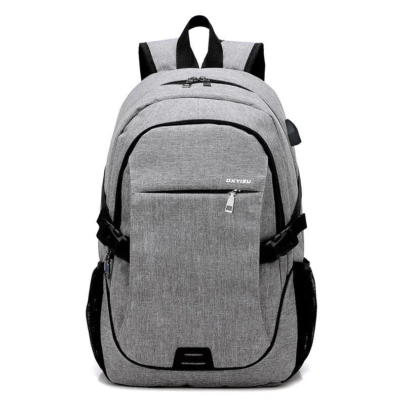 Men's polyester backpack in dark blue with computer pocket, 32x48x18cm, for travel and school use