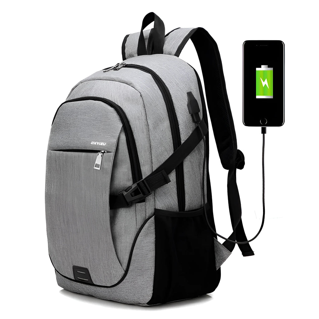 Men's polyester backpack in dark blue with computer pocket, 32x48x18cm, for travel and school use