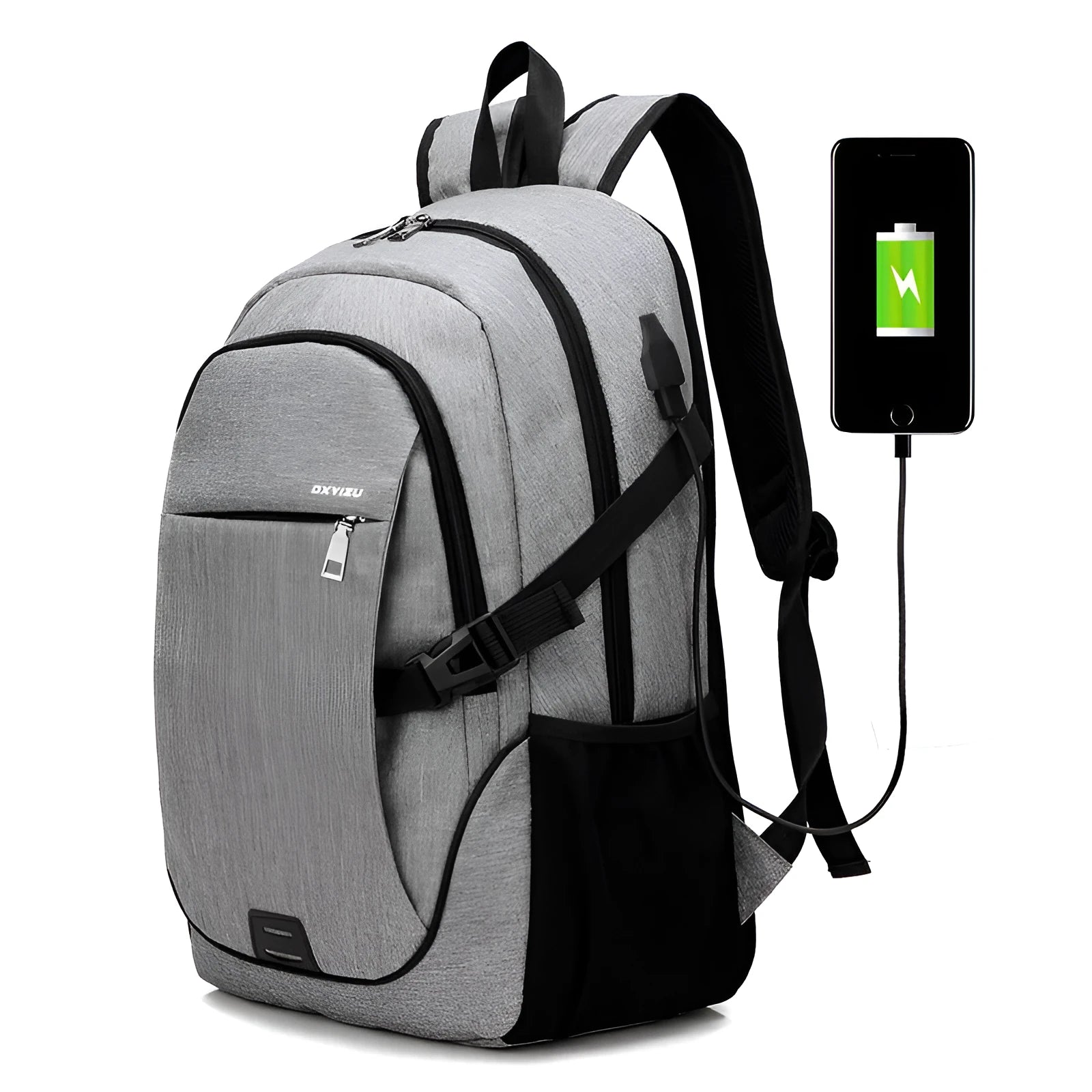 Men's polyester backpack in dark blue with computer pocket, 32x48x18cm, for travel and school use