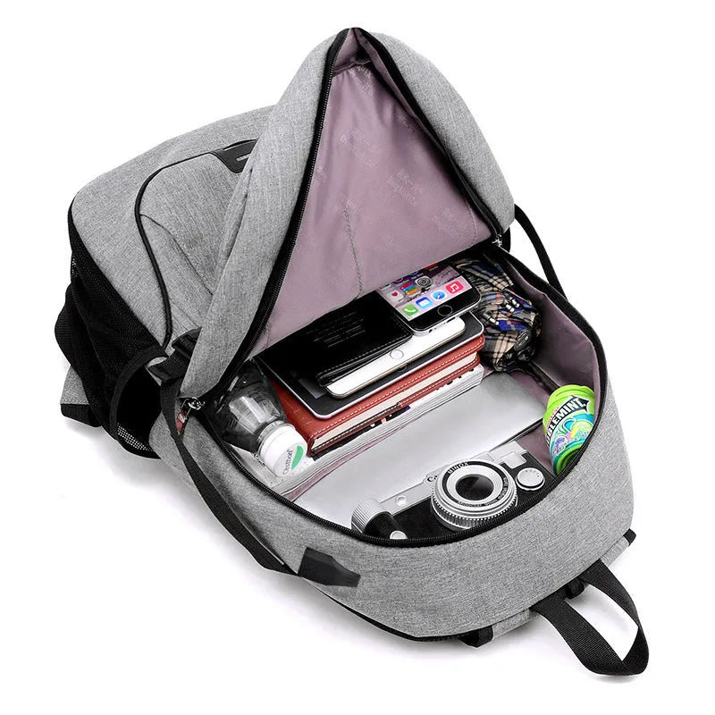 Men's polyester backpack in dark blue with computer pocket, 32x48x18cm, for travel and school use