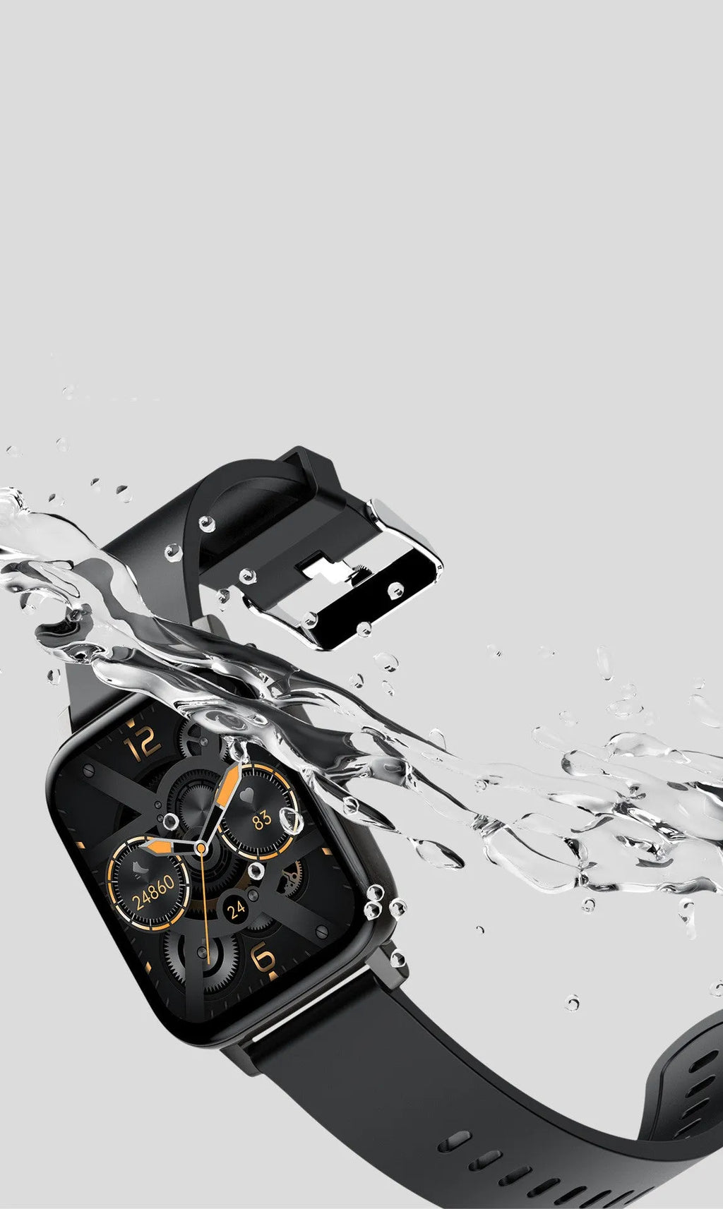 H80 smartwatch with black silicone strap showing ECG and heart rate data on its 1.69-inch screen.