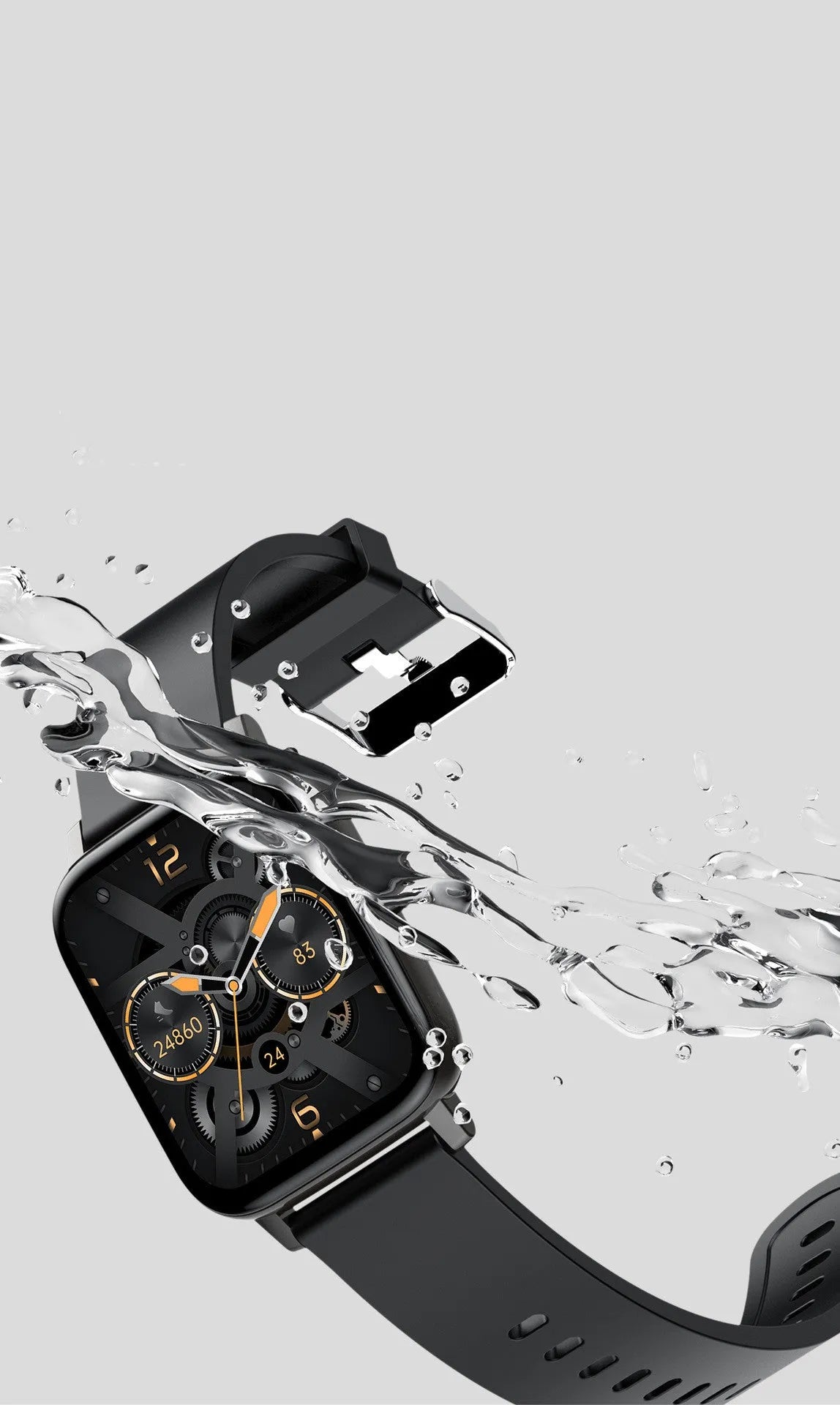 H80 smartwatch with black silicone strap showing ECG and heart rate data on its 1.69-inch screen.
