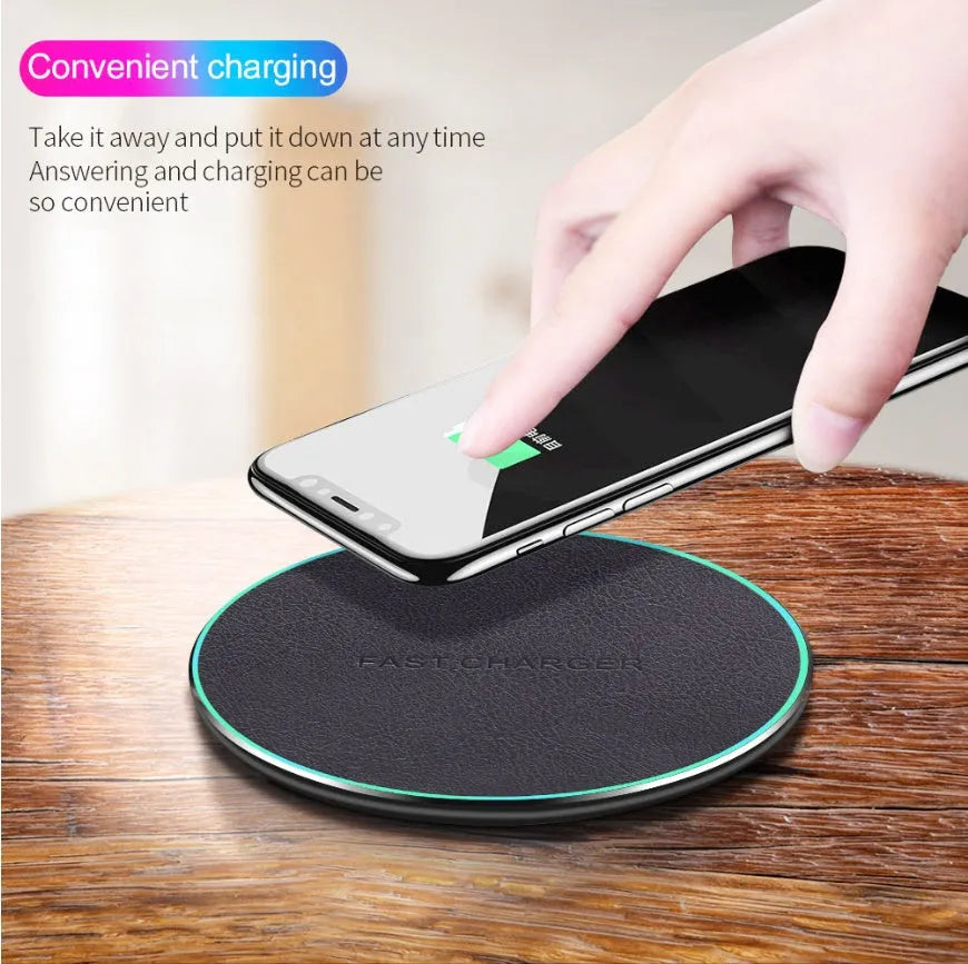 Black Qi wireless charging pad with magnetic phone case holder for Phone 11