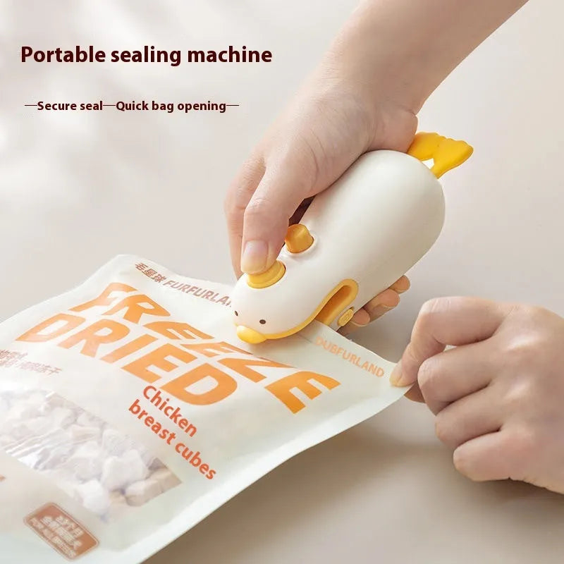 Small yellow duck rechargeable sealing machine with animal jacquard style and charging cable