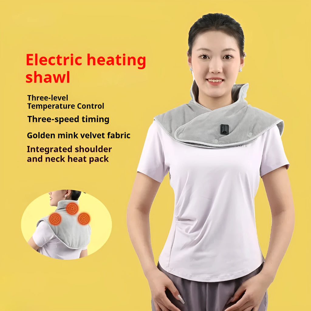 Electric heating shawl 10W neck and shoulder warmer in grey, purple, pink or yellow, average size, 5V2A hot compress scarf