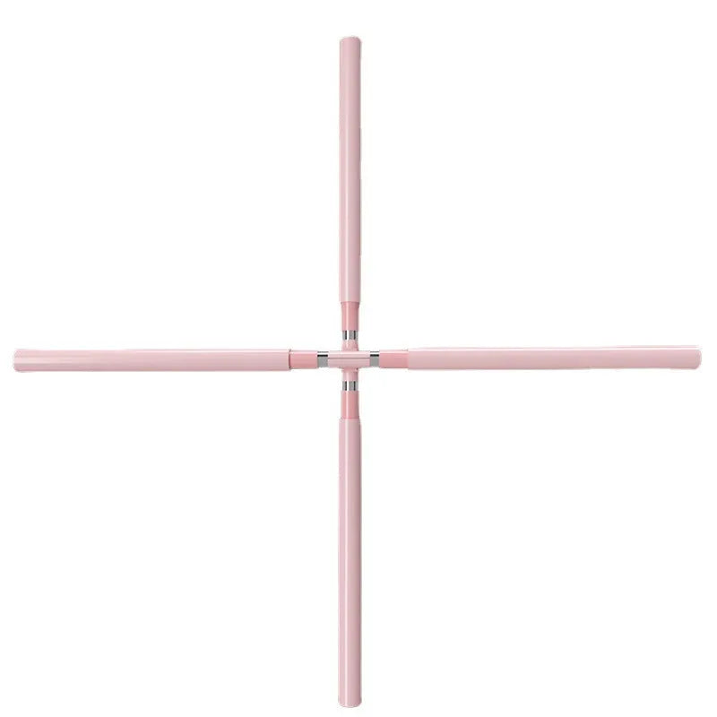 Adjustable yoga body stick in pink with foam grip on white background