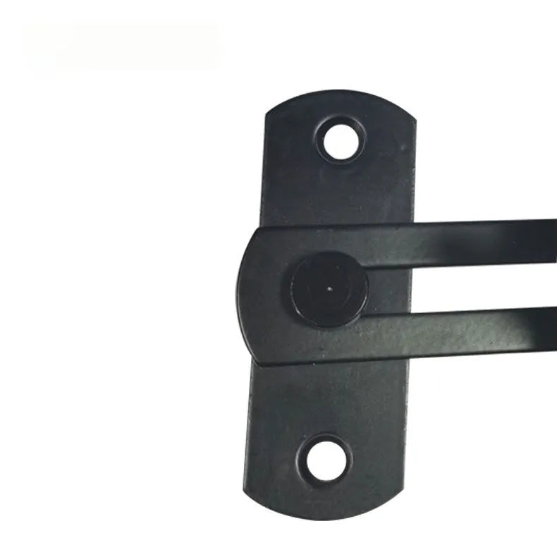 Black carbon steel warehouse hook lock with stainless steel components for sliding doors at 90-degree angle