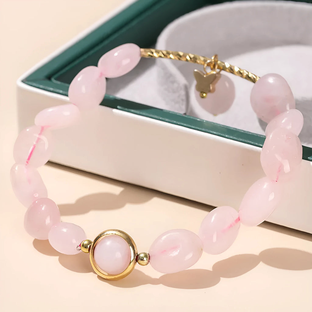 Girls crystal agate bracelet with manual processing showing natural bead colours and charm shapes