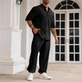 Men's cotton linen casual shirt and trouser set in apricot colour for spring leisure wear