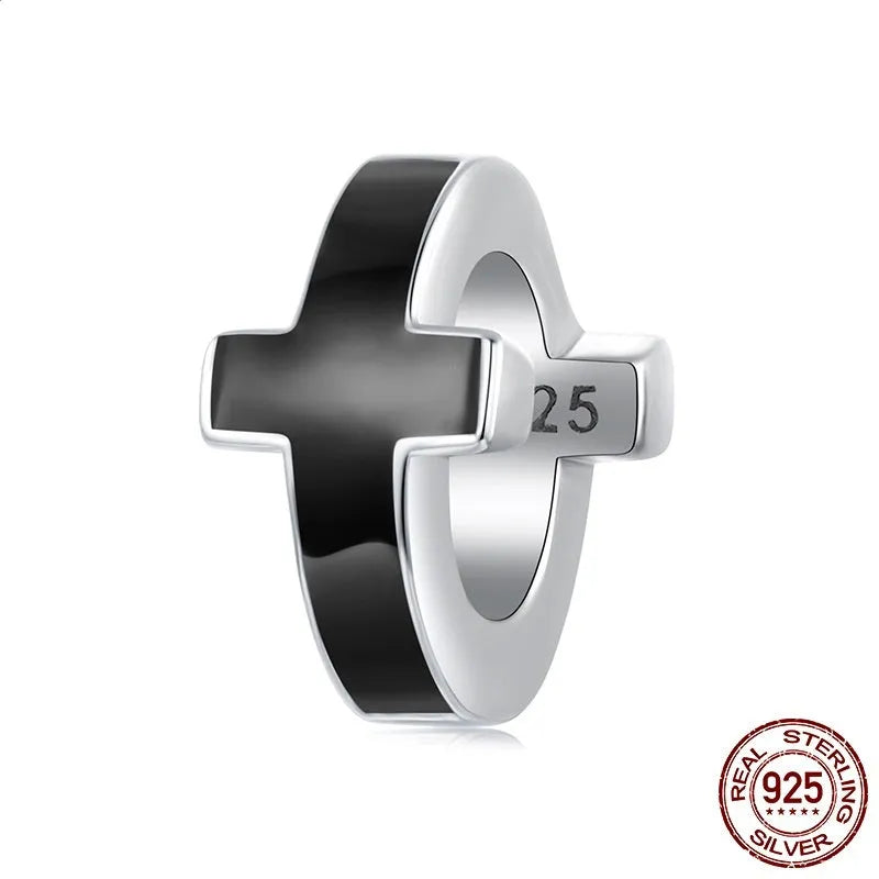 S925 sterling silver black cross spacer bead, 1.0cm by 0.6cm with 0.45cm hole, colour SCC3093