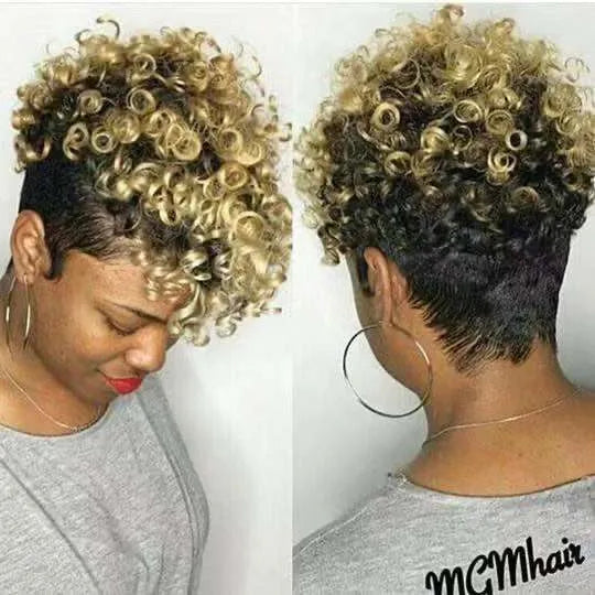 Women's short synthetic wig with simple rolls style in Kanekalon fibre, shown in H002 Gold colour