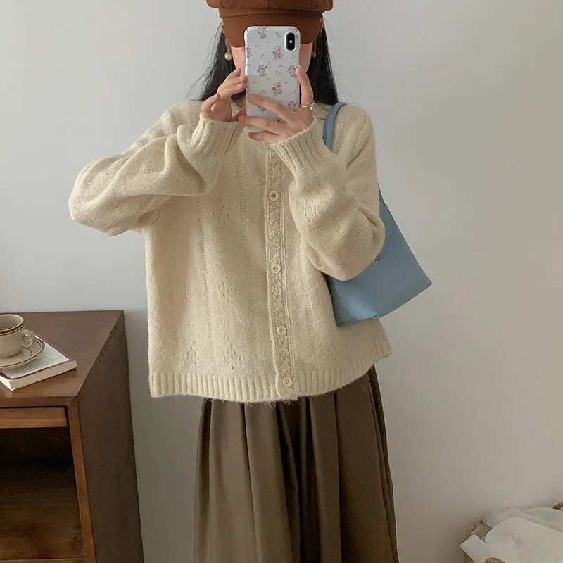 Artistic retro Korean knitwear sweater coat cardigan in viscose fibre available in four colours