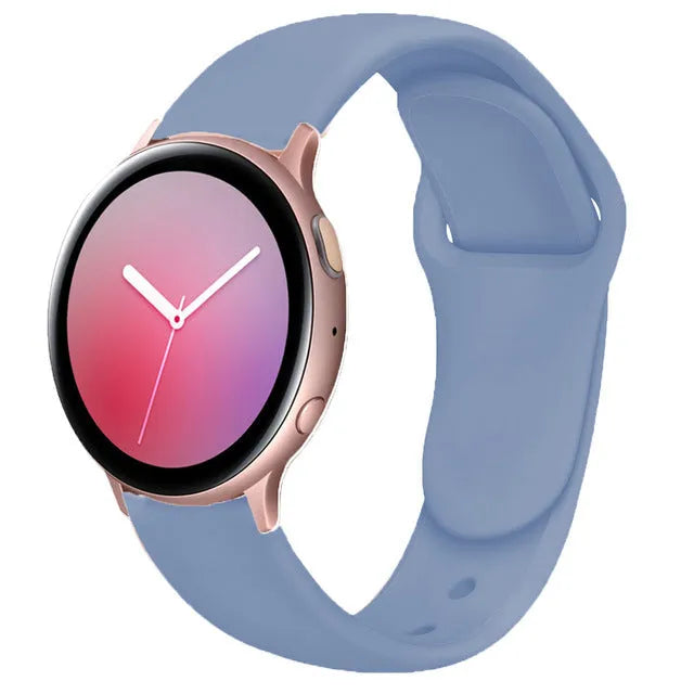 Reverse buckle silicone watch strap for Samsung Galaxy Active 2 in assorted colours, showing flush clasp design.