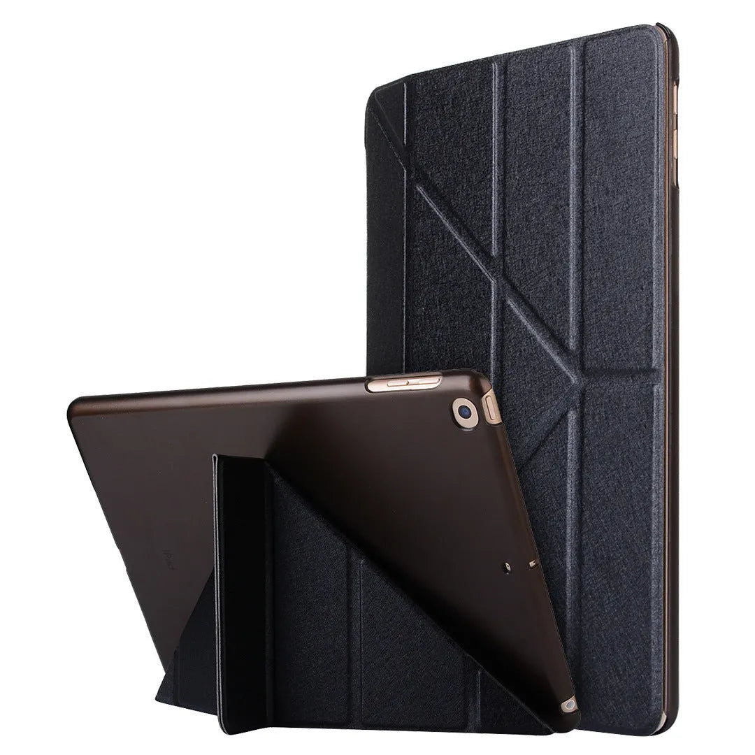 Ultra-thin PU leather protective case for iPad 9.7 and Pro 11, in black, showing front cover with precise cutouts