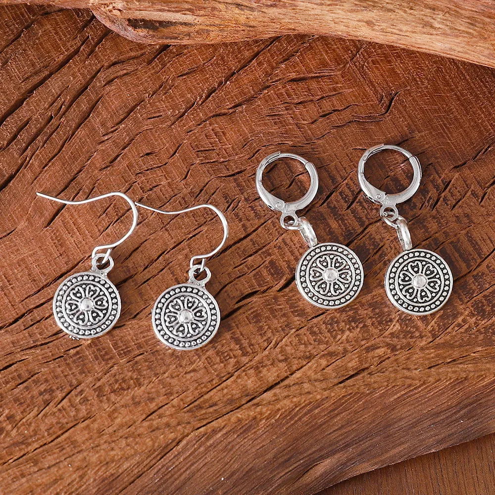 Retro geometric earrings with distressed ethnic prints in bohemian style