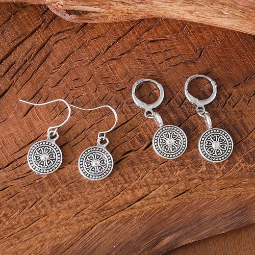 Bohemian style retro round distressed ethnic earrings in zinc alloy with geometric shape