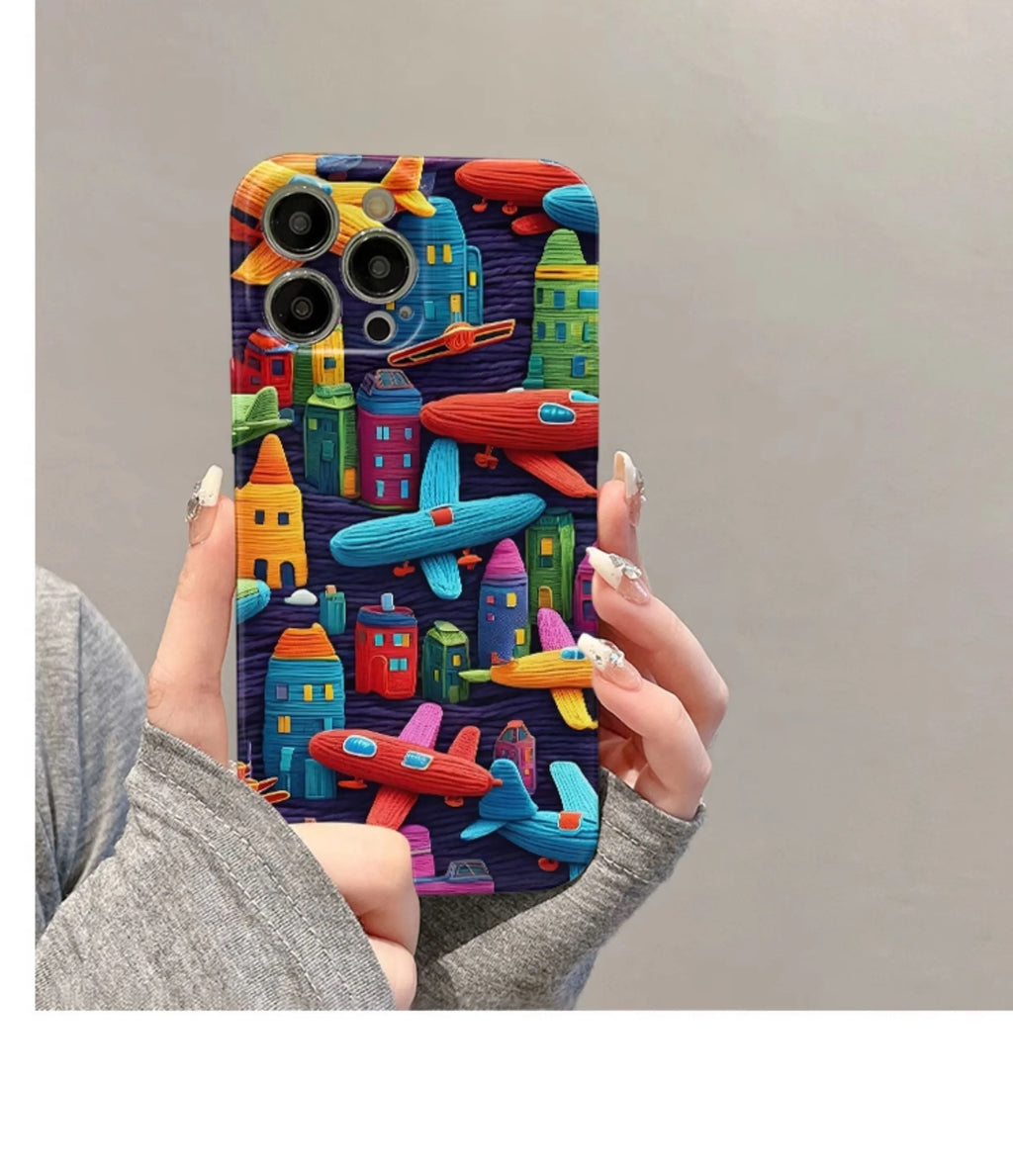 Minimalist airplane oil painting TPU phone case for iPhone, back cover with fall protection.