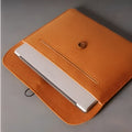 Gray felt laptop bag compatible with MacBook and tablet computers, open and ready
