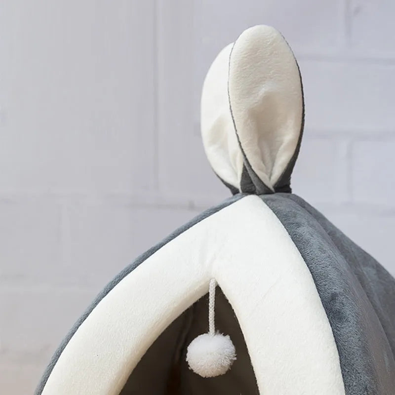 Rabbit Ear Mongolian Nest pet bed in Arctic velvet and PP cotton, grey colour, for cats and dogs