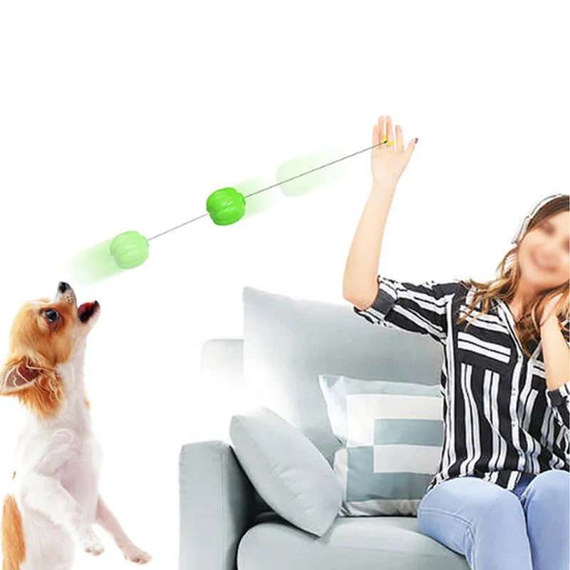 Pumpkin-shaped dog chew ball with squeaker for small dogs in green, orange and yellow colours
