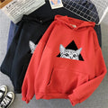 Women hoodie polyester fibre pullover in black, shown flat with full front view