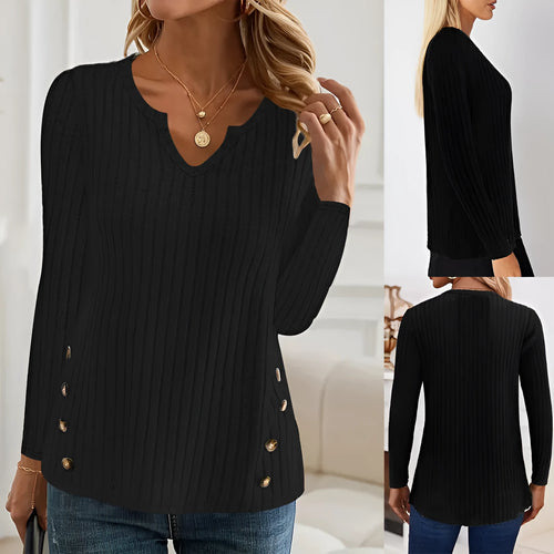 Casual knitted button-front pullover sweater in solid colour with regular sleeves