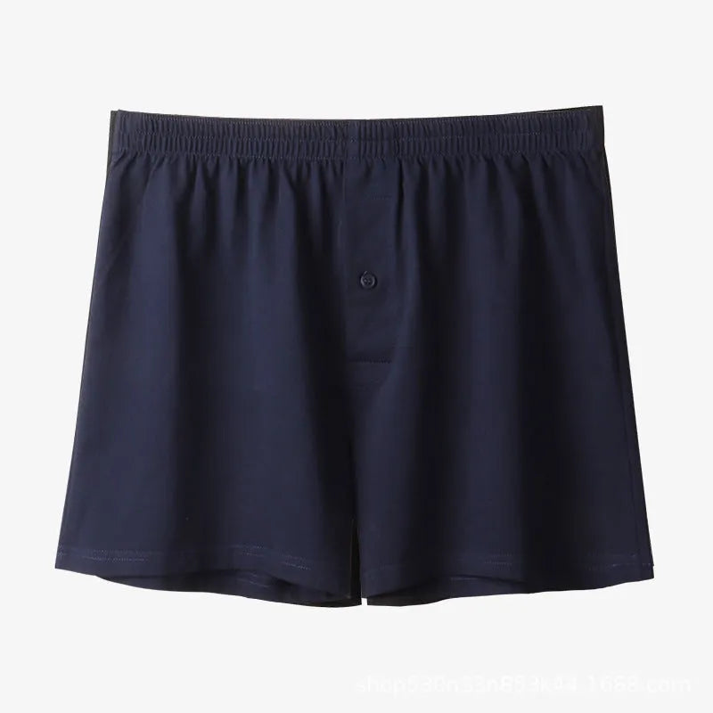 Men's high waist cotton boxer shorts in light grey, dark blue, and black colours.