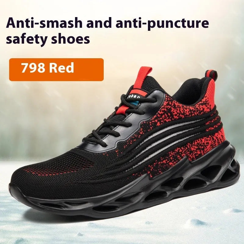 Brown leather safety work shoes with rubber soles for anti-smashing and anti-puncture protection