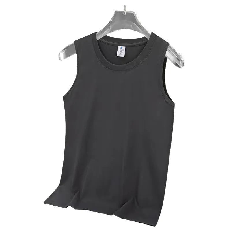 Cotton heavy vest summer sleeveless loose fit solid colour round hem Korean style