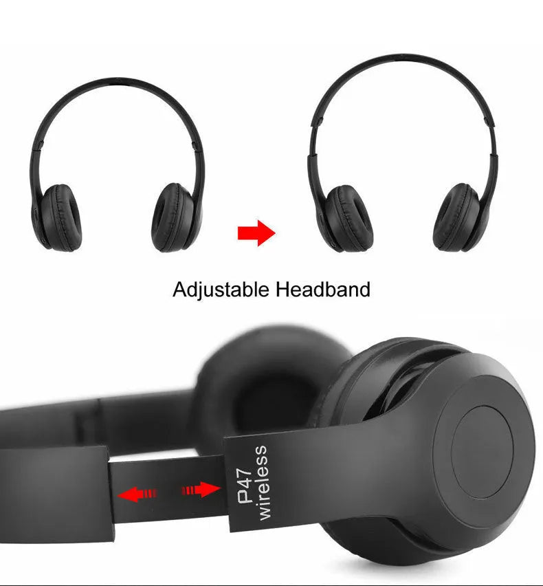 P47 wireless gaming headset in black with Bluetooth connectivity, over-ear design
