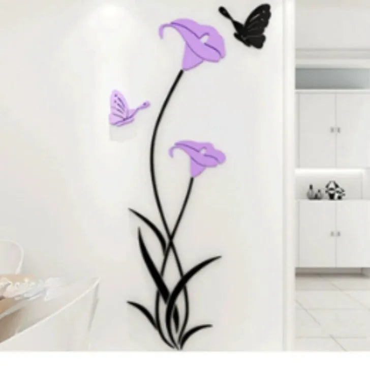 Lily 3D acrylic wall sticker in pink colour showing three-dimensional stereo design