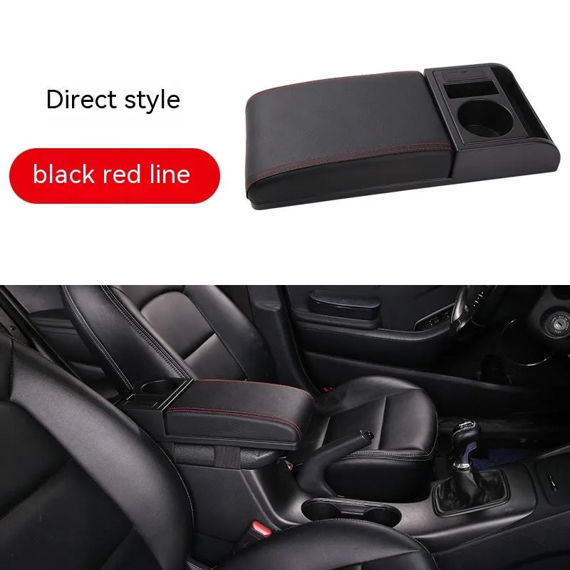 Universal car armrest cover for height increase in multiple colour options including black with red lines