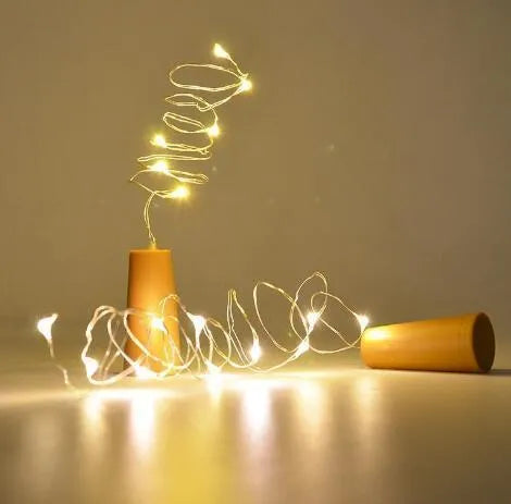 Silver copper wire LED string lights with bottle stopper for wine bottle decoration