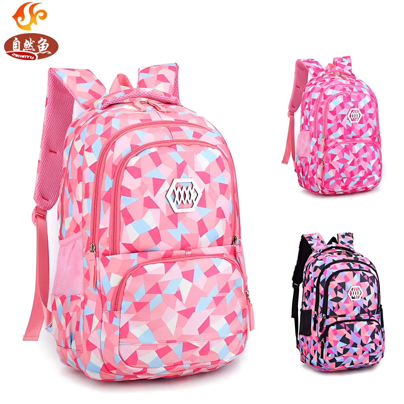 Han edition college wind double shoulder schoolbag for children ages 8-12 in pink with nurse ridges design