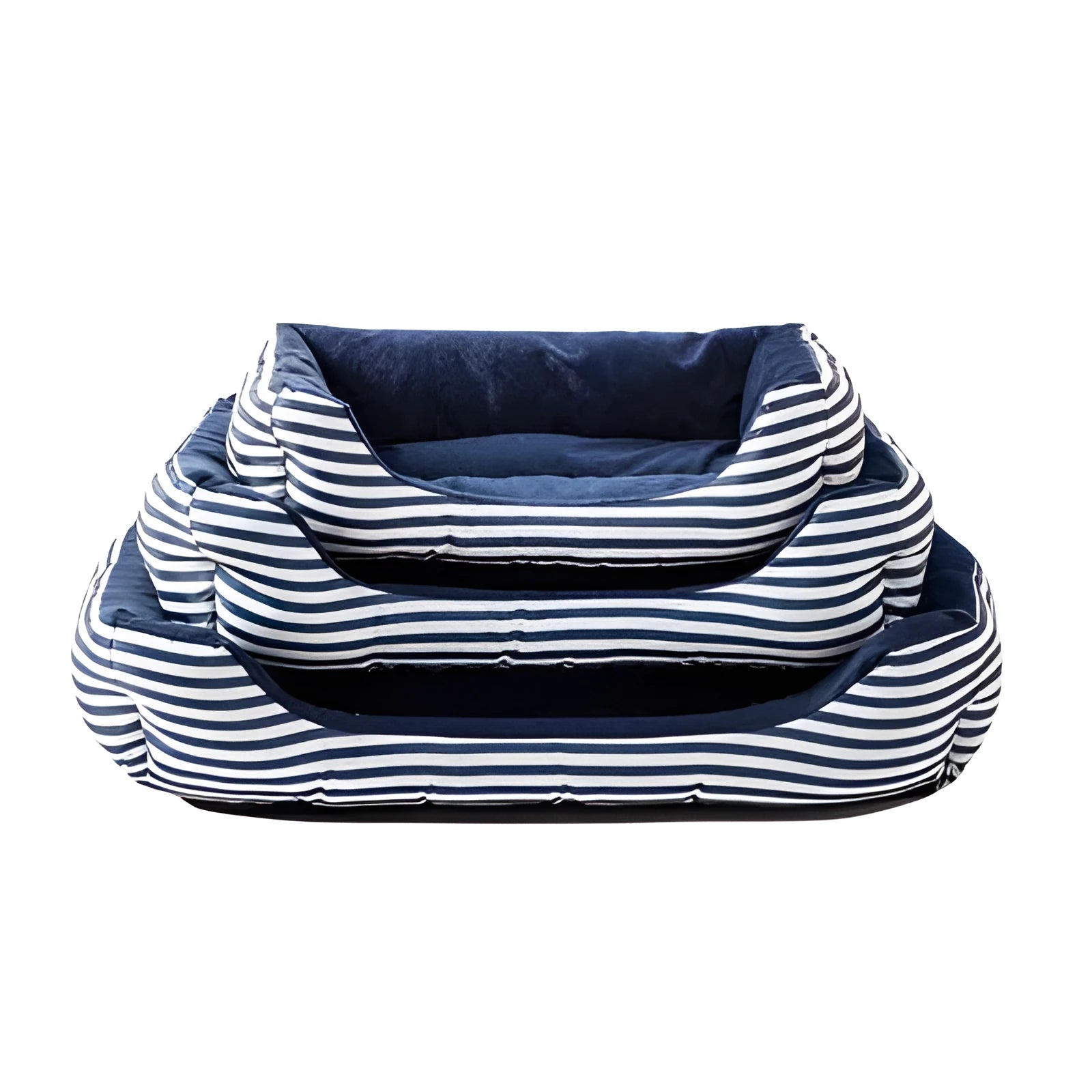 Canvas and Short Plush Retro Square Pet Nest - Luxurious Pet Sofa Bed with Monochrome Stripes - Blue and White or Red and White Options - French Vintage Style - Available in Small, Medium, and Large Sizes
