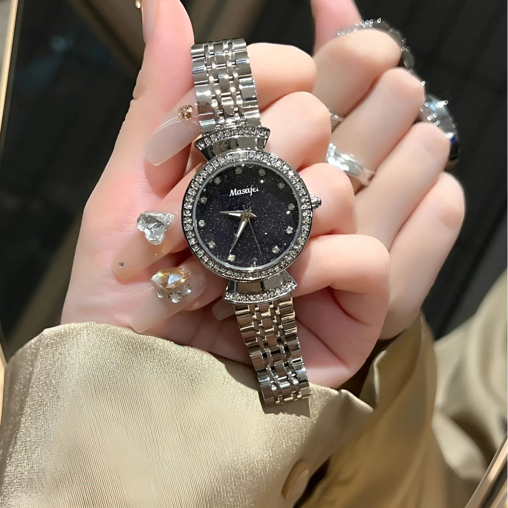 Starry Sky Fritillary Marble women's watch with 32mm dial, metal case, and steel strap