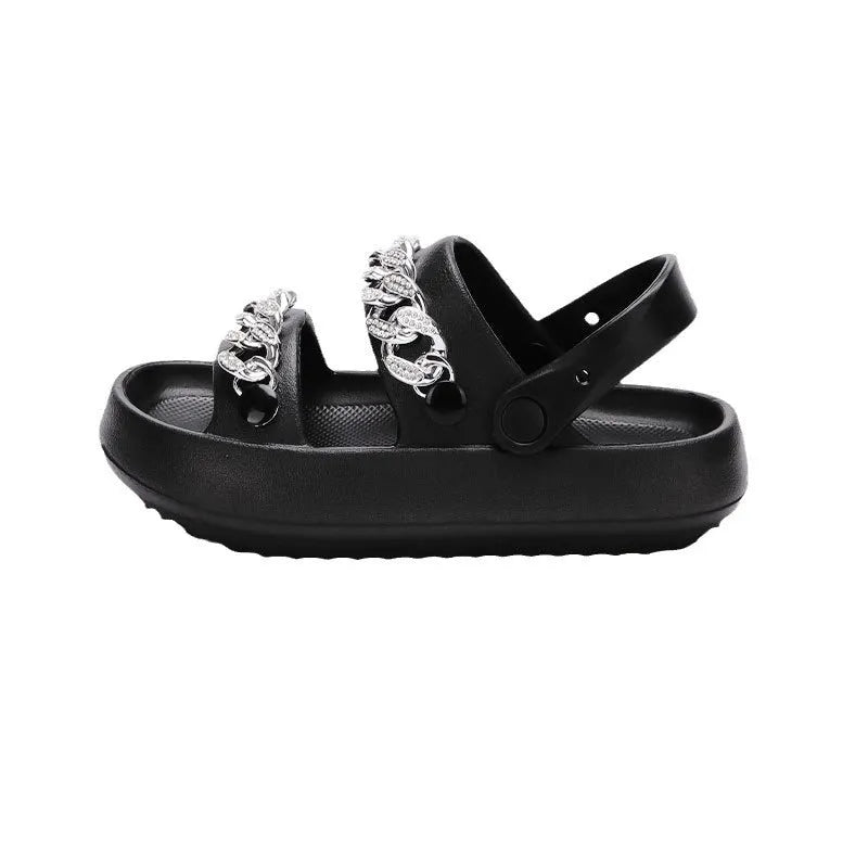 Chains thick-soled EVA slippers for women in beige with buckle closure and round toe