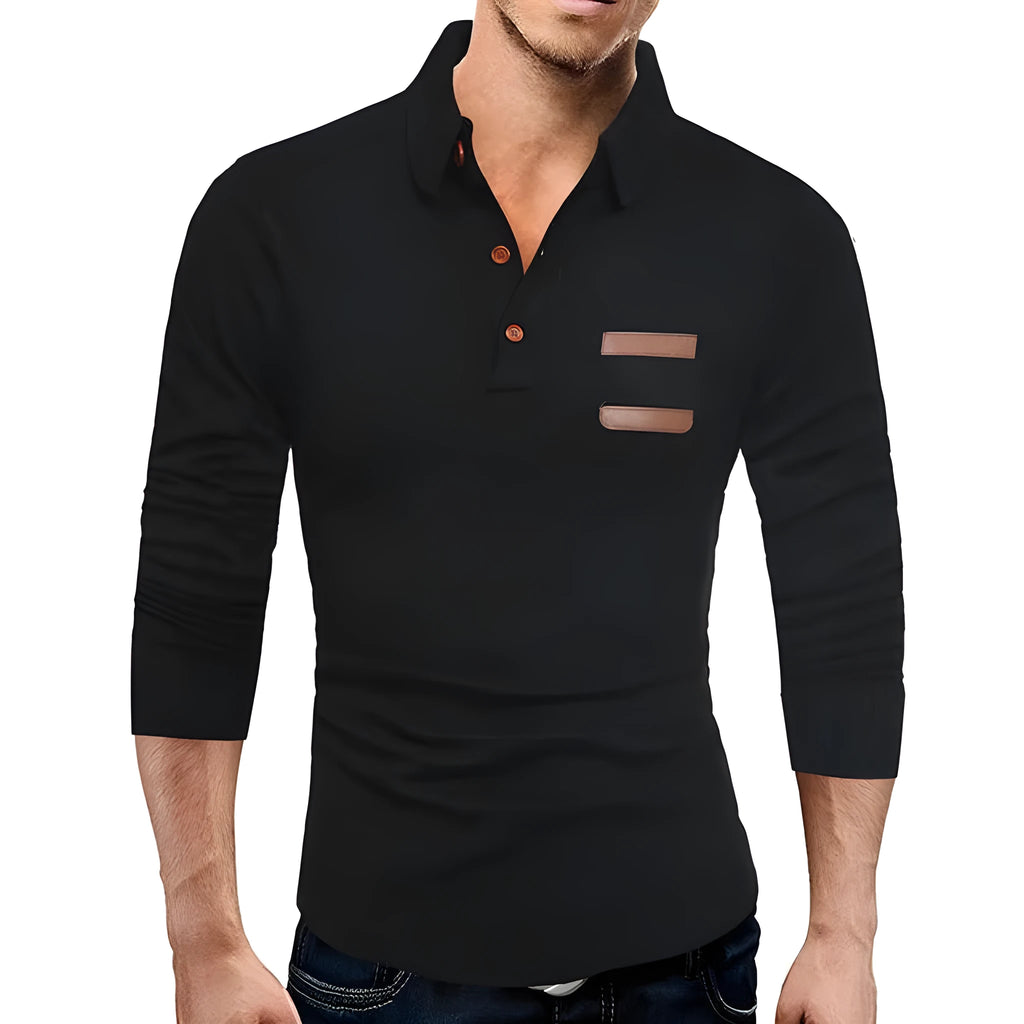 Casual slim knit polo shirt in black or gray with button neck and short sleeves, sizes L to XXXL