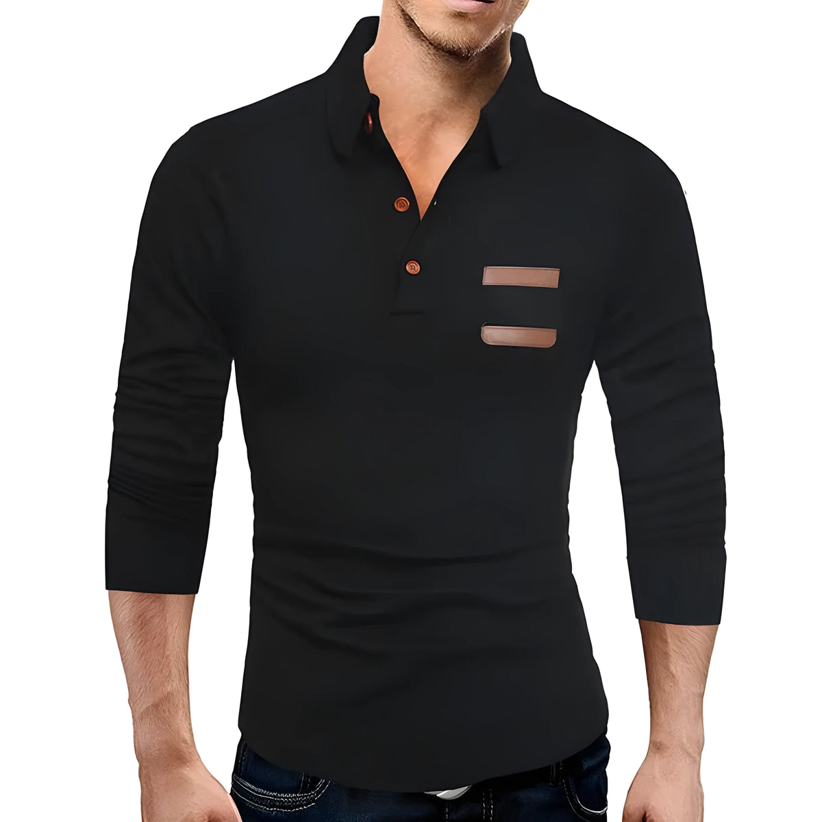 Casual slim knit polo shirt in black or gray with button neck and short sleeves, sizes L to XXXL