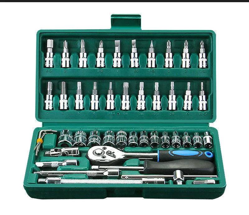 13 mm socket wrench set in green housing for auto repair and household tool kit