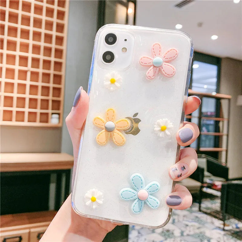 Soft rubber iPhone case with pink heart and floral Xuanya flower print on the back