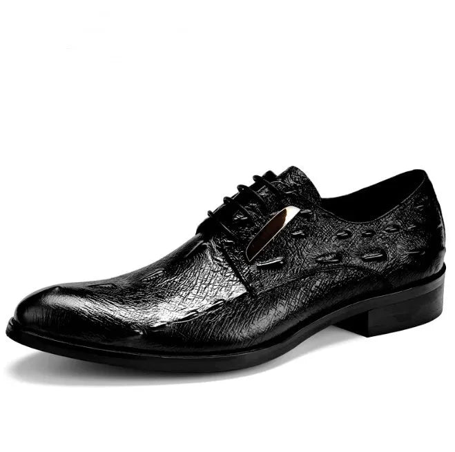 New men's crocodile leather shoes in black, genuine crocodile hide, side view, formal dress shoes