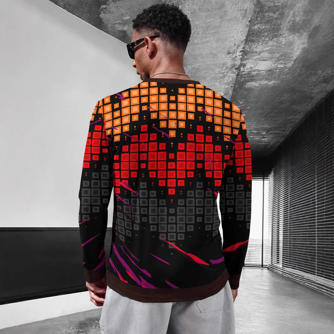 Men's long sleeve simple trendy round neck pullover top in milk silk fabric, available in multiple colours