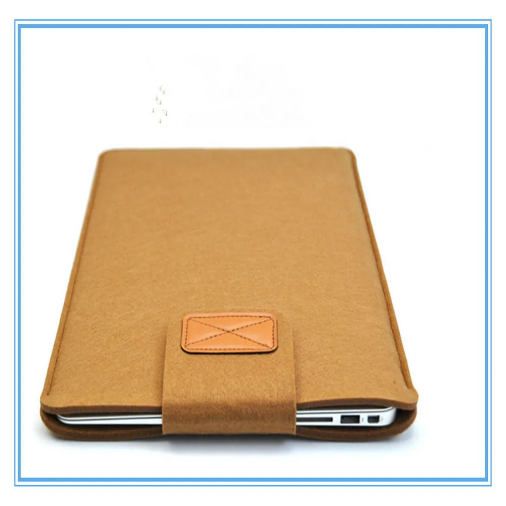 Khaki clamshell laptop clutch bag with frosted finish, open to show plush-lined interior and corner protector.