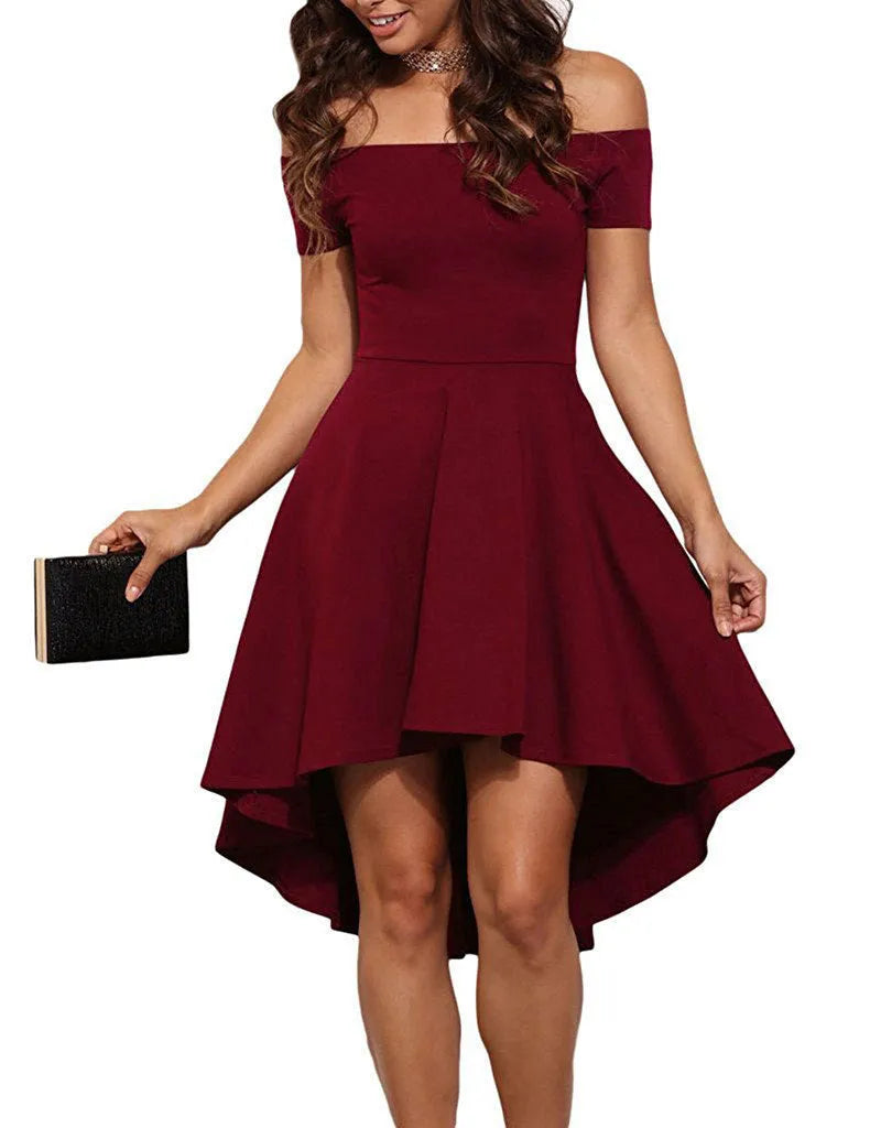 One Shoulder Short Sleeve Top with Large Swallowtail Skirt in Milk Silk for Women Commuting Work, Available in White Red Wine Red Purple Green Black Blue S-5XL Bust 86-104cm Waist 70-88cm