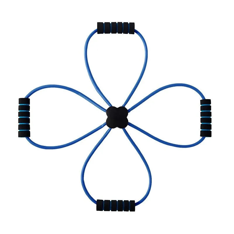 Blue eight character shaped TPR resistance puller for shoulder and back fitness exercises.