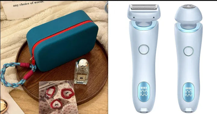 2-in-1 USB rechargeable electric shaver for women with square and round heads, pink colour, for whole body hair removal