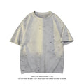 Men's loose blue cotton blend short sleeve t-shirt on a hanger